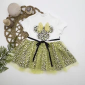 Fiyonklu Mickey Astarlı Etekli Kız Bebek Tütü Elbisesi Sarı-ekru - 1