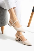 Albishoes Kadın Kare Topuk 4 Cm Tokalı Şerit Bant Arkası Açık Sivri Burun Şık Günlük Kadın Ayakkabı - 1