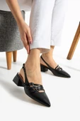 Albishoes Kadın Kare Topuk 4 Cm Toka Detaylı Arkası Açık Sivri Burun İş Ofis Günlük Kadın Ayakkabı - 1