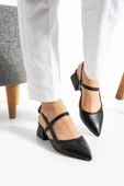 Albishoes Kadın Kare Topuk 4 Cm Tokalı Şerit Bant Arkası Açık Sivri Burun Şık Günlük Kadın Ayakkabı - 2
