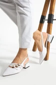 Albishoes Kare Topuk 4 Cm Rugan Toka Detaylı Arkası Açık Sivri Burun İş Ofis Günlük Kadın Ayakkabı - 3
