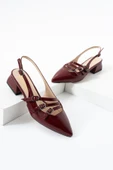 Albishoes Kare Topuk 4 Cm Rugan Toka Detaylı Arkası Açık Sivri Burun İş Ofis Günlük Kadın Ayakkabı - 4
