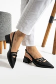 Albishoes Kadın Kare Topuk 4 Cm Toka Detaylı Arkası Açık Sivri Burun İş Ofis Günlük Kadın Ayakkabı - 2