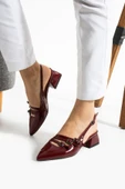 Albishoes Kare Topuk 4 Cm Rugan Toka Detaylı Arkası Açık Sivri Burun İş Ofis Günlük Kadın Ayakkabı - 2