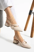 Albishoes Kadın Kare Topuk 4 Cm Toka Detaylı Arkası Açık Sivri Burun İş Ofis Günlük Kadın Ayakkabı - 1