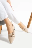 Albishoes Kare Topuk 4 Cm Rugan Toka Detaylı Arkası Açık Sivri Burun İş Ofis Günlük Kadın Ayakkabı - 3