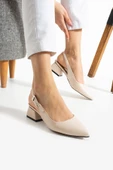 Albishoes Kadın Kare Topuk 4 Cm Arkası Açık Sivri Burun Şık İş Ofis Günlük Kadın Topuklu Ayakkabı - 1