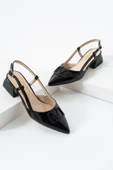Albishoes Kadın Kare Topuklu 4 CM Rugan Sivri Burun Arkası Açık V Toka İş Ofis Günlük Kadın Ayakkabı - 4