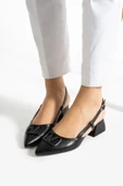Albishoes Kadın Kare Topuklu 4 CM Sivri Burun Arkası Açık V Toka Detay İş Ofis Günlük Kadın Ayakkabı - 3