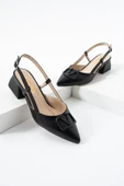 Albishoes Kadın Kare Topuklu 4 CM Sivri Burun Arkası Açık V Toka Detay İş Ofis Günlük Kadın Ayakkabı - 4