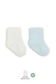 Organik 2li Puan Derby Penye Soket Çorap  Mavi Ekru thumbnail 1