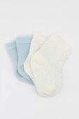 Organik 2li Puan Derby Penye Soket Çorap  Mavi Ekru thumbnail 5