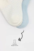 Organik 2li Puan Derby Penye Soket Çorap  Mavi Ekru thumbnail 6
