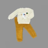 Toplu Köpek Nakışlı Kuzu Kumaş Sweat Pantolonlu Uzun Kollu Kız Erkek Bebek Takımı thumbnail 2