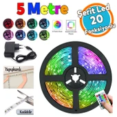 Uzaktan Kumandalı 5 Metre Şerit Led Lamba 20 Fonksiyonlu Işıldak Aydınlatma A Sınıfı 220 V Elektrik - 1