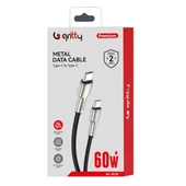 Gritty 60W Metal Uçlu Akım Korumalı Type-C to Type -C Örgülü Şarj Kablosu 100cm Siyah (GL-SL01) - 2