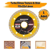 115x22x1.5 mm Turbo Elmas Seramik  İnşaat Mermer Porselen Fayans Granit Sulu Kuru Kesim Kesme Disk - 1