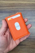 Vegan Deri Cüzdan Çıtçıtlı Geniş Kağıt Para - 8 Adet Kart Kapasiteli Minimal Model Turuncu - 1