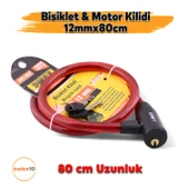 12 mm x 80 cm Çelik Halatlı Asma Kilit – Bisiklet, Motosiklet, Scooter Güvenlik Kilidi + 2 Anahtar - 1