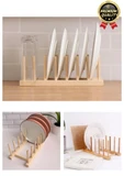 Çok Amaçlı Düzenleyici Bulaşıklık Plak Tabak Kitap Mutfak Organizer 8 Bölmeli Bambu Tabak Standı - 2