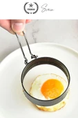 Premium Yanmaz Yapışmaz Paslanmaz Metal Yuvarlak Omlet Krep Kalıbı Tava Sahanda Yumurta Pankek - 2
