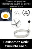 Premium Yanmaz Yapışmaz Paslanmaz Metal Yuvarlak Omlet Krep Kalıbı Tava Sahanda Yumurta Pankek - 1