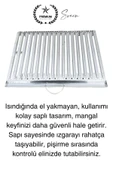 Premium 40 x 20 cm Paslanmaz Çelik 0,8 Kalın Oluklu Izgara Mangal Piknik Kamp Et Balık Kebap Pişirme - 6