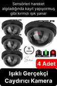 4 Ad. Caydırıcı Dome Güvenlik Kamerası Led Işıklı Hırsız Sensörlü Apartman Yazlık Maket Ev - 1