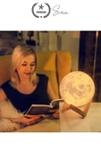 Dolunay 3D Ay Işıklı Standlı Pilli Dekoratif Gece Lambası Hediyelik Küre Led 15 Cm Loş Dekor - 3