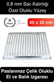 Premium 40 x 20 cm Paslanmaz Çelik 0,8 Kalın Oluklu Izgara Mangal Piknik Kamp Et Balık Kebap Pişirme - 1