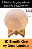 Dolunay 3D Ay Işıklı Standlı Pilli Dekoratif Gece Lambası Hediyelik Küre Led 15 Cm Loş Dekor - 1
