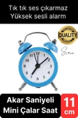 Sessiz Çalışan Yüksek Sesli Alarmlı Retro Tasarım Analog Masaüstü Çanlı Mini Çalar Saat Başucu 11 cm - 1