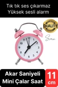 Sessiz Çalışan Yüksek Sesli Alarmlı Retro Tasarım Analog Masaüstü Çanlı Mini Çalar Saat Başucu 11 cm - 1