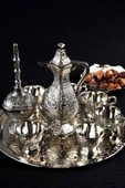 Hediyelik Sunumluk Osmanlı Motifli Gümüş Zemzem Takımı – 10 Parça Şık İkram Seti - 1