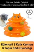 3 Katlı 3 Toplu Kedi Oyuncağı Yuvarlak Eğlence Dönen Hareketli ABS Plastik Çıngıraklı Zeka Gelişim - 1