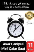 Sessiz Çalışan Yüksek Sesli Alarmlı Retro Tasarım Analog Masaüstü Çanlı Mini Çalar Saat Başucu 11 cm - 1