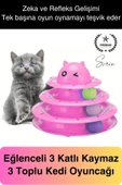 3 Katlı 3 Toplu Kedi Oyuncağı Yuvarlak Eğlence Dönen Hareketli ABS Plastik Çıngıraklı Zeka Gelişim - 1