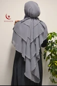 3 Katlı Şifon Sufle Gri  (Pratik Şal) - 1