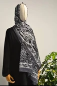 Etnik Desenli Pamuklu Şal Gri thumbnail 4