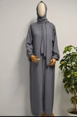 Kendinden Şallı Pamuklu Aerobin Kumaş Kadın Namaz Elbisesi Ferace Antrasit thumbnail 1