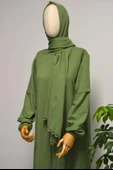 Kendinden Şallı Pamuklu Aerobin Kumaş Kadın Namaz Elbisesi  Ferace Yeşil thumbnail 2