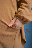 Kendinden Şallı Pamuklu Aerobin Kumaş Kadın Namaz Elbisesi  Ferace Kahverengi - 5