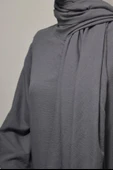 Kendinden Şallı Pamuklu Aerobin Kumaş Kadın Namaz Elbisesi Ferace Antrasit thumbnail 4