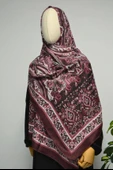 Etnik Desenli Pamuklu Şal Bordo - 3