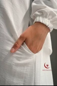 Kendinden Şallı Pamuklu Aerobin Kumaş Kadın Namaz Elbisesi  Ferace Beyaz - 4