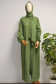 Kendinden Şallı Pamuklu Aerobin Kumaş Kadın Namaz Elbisesi  Ferace Yeşil thumbnail 1