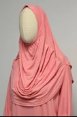 Kadın Penye Namaz Elbisesi Kendinden Başörtülü Rahat Kalıp Pembe – Tek Parça thumbnail 2