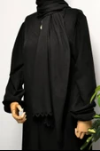 Kendinden Şallı Pamuklu Aerobin Kumaş Kadın Namaz Elbisesi  Ferace Siyah thumbnail 6