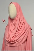 Kadın Penye Namaz Elbisesi Kendinden Başörtülü Rahat Kalıp Pembe – Tek Parça - 2