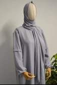 Kendinden Şallı Pamuklu Aerobin Kumaş Kadın Namaz Elbisesi  Ferace Gri thumbnail 2